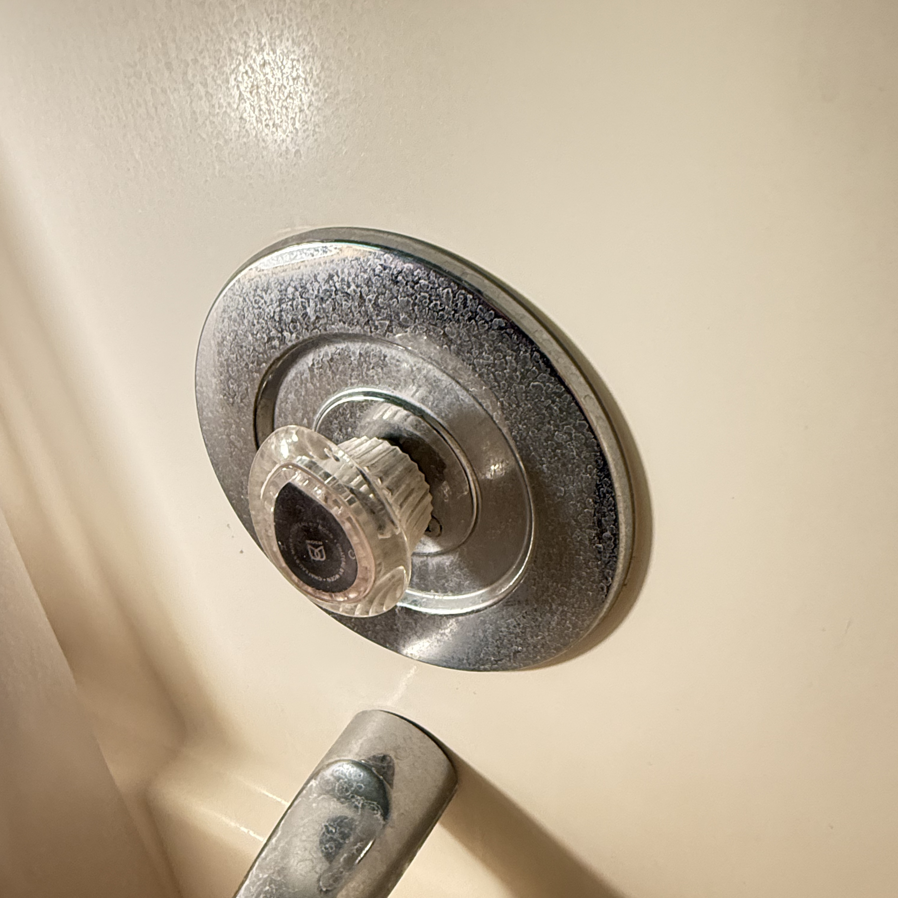 Dull fiberglass shower before polishing