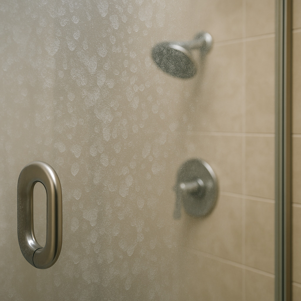 Hard water stains on shower glass door