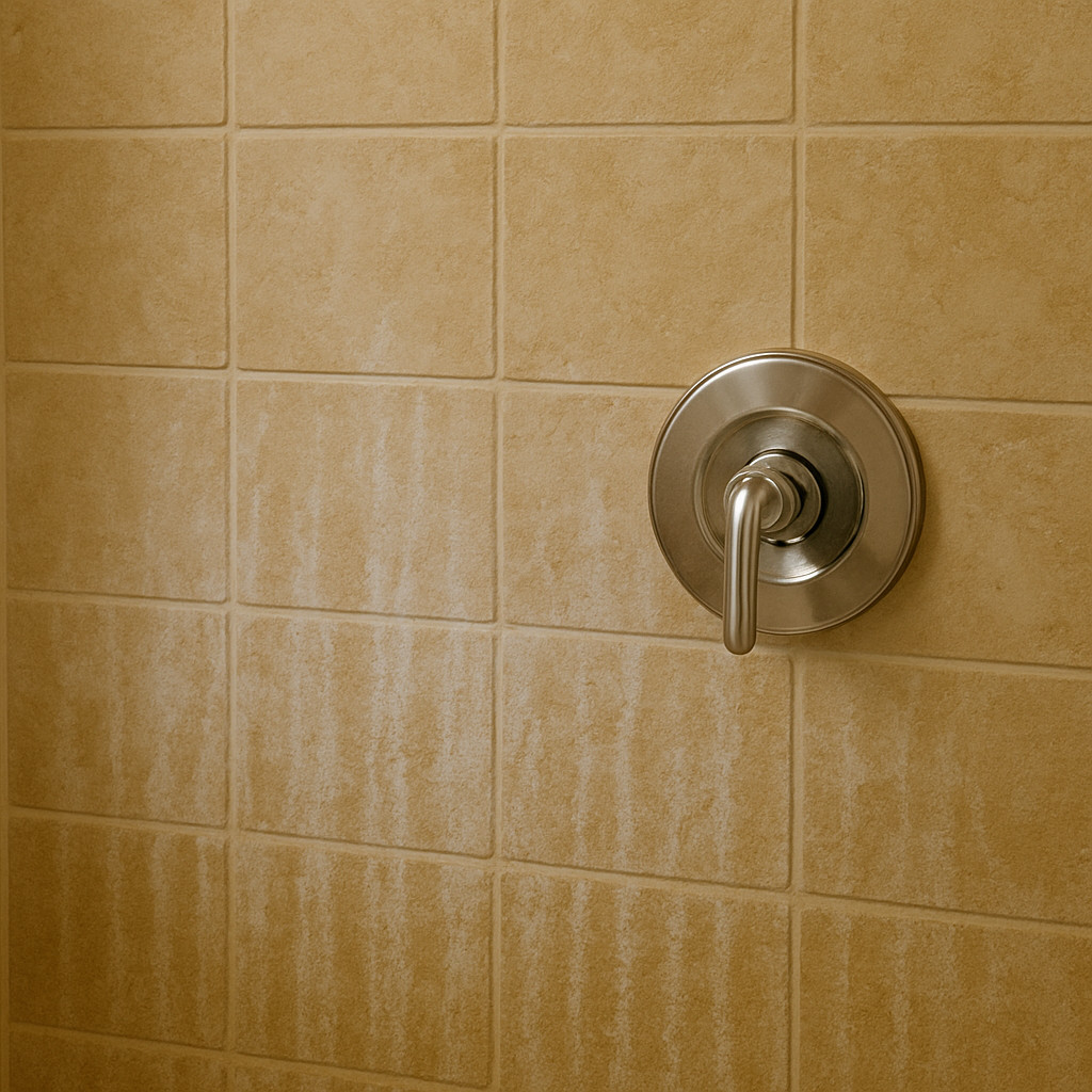 Polished stone tile shower with restored shine